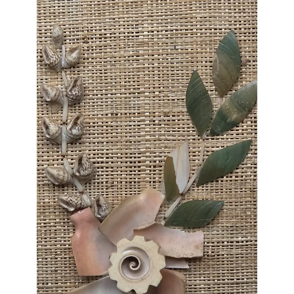 Vintage Mid Century 3D Seashell Flower Art Framed Picture Set MCM Coastal Decor